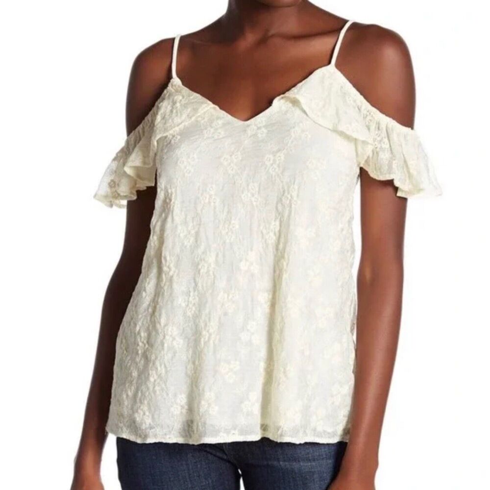 Ro & De Ivory Embroidered Off The Shoulder Ruffle Blouse Women’s Size Large NWT